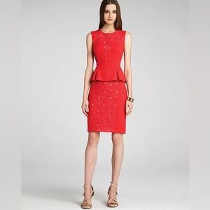 BCBGMaxAzria Ives Lace Peplum Dress in Lipstick Red, size 6